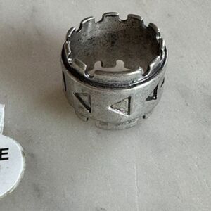 Silvertone Wide Chunky Ring Geometric Design Size 9